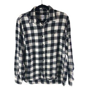 American Republic Mens Flannel Shirt Chest Pocket Cotton Plaid Black White L